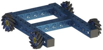 A blue metal frame with wheels

Description automatically generated