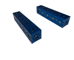 A pair of blue rectangular objects

Description automatically generated