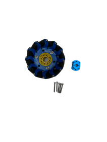 A blue and yellow wheel with screws

Description automatically generated