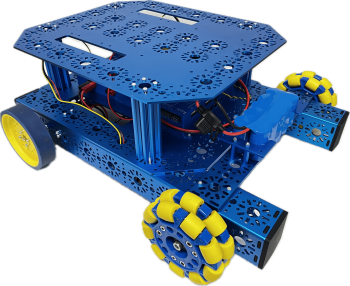 A blue and yellow robot

Description automatically generated