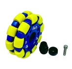 A blue and yellow wheel with screws and screws

Description automatically generated