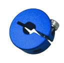 A blue circular object with a silver screw

Description automatically generated
