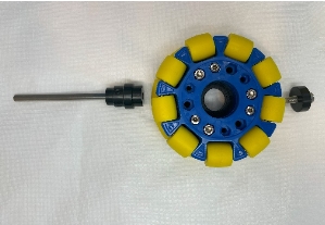 A blue and yellow wheel with a screwdriver

Description automatically generated